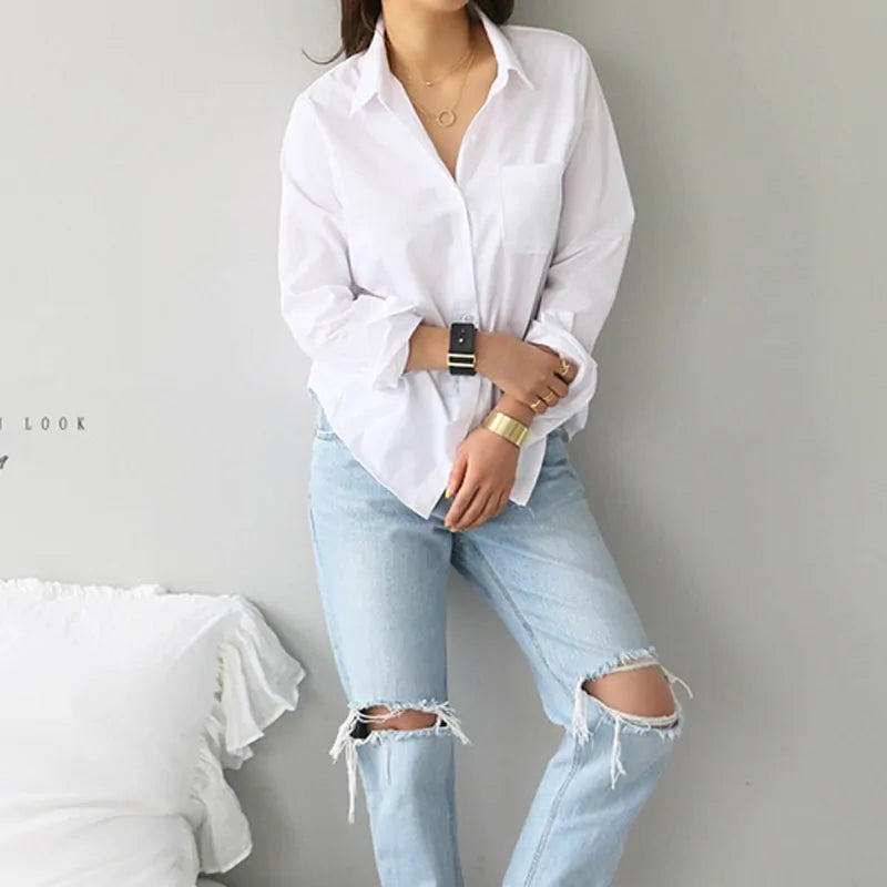 White Shirt Female Blouse Tops